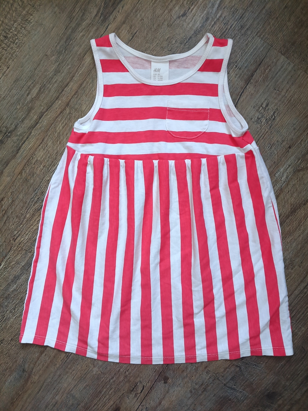 H&M Red & White Striped Sleeveless Baby Girls Dress Size 9-12m